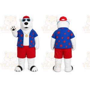 White Bear Mascot Costume with Custom Logo