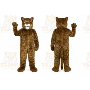 Brown Cougar Mascot Costume with Custom Logo