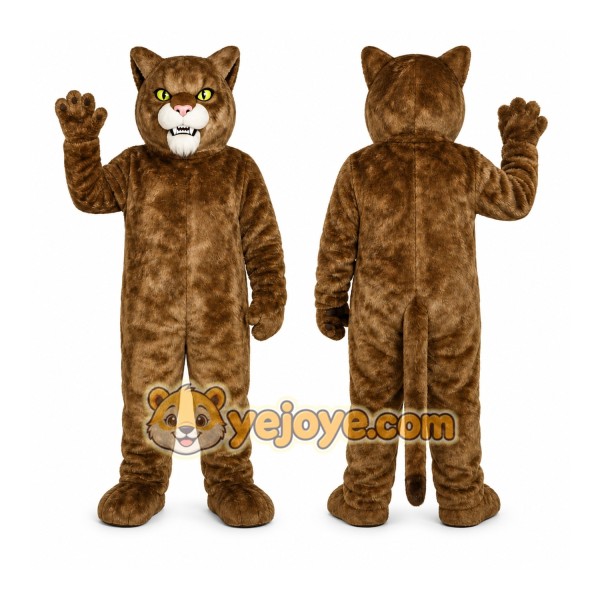 Brown Cougar Mascot Costume with Custom Logo