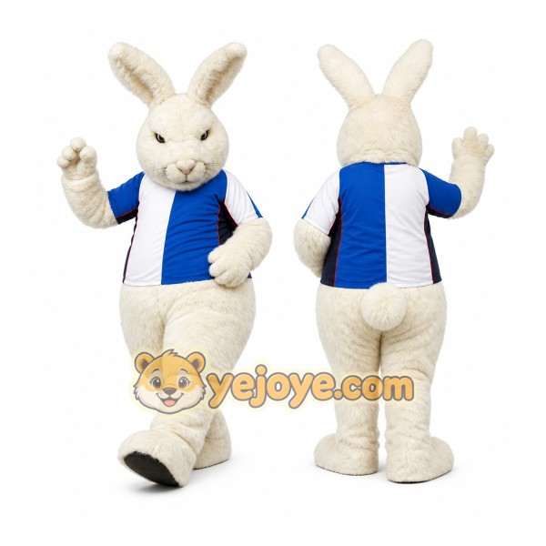 White Rabbit Mascot Costume with Custom Logo