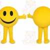 Yellow Smiley Mascot Costume with Custom Logo