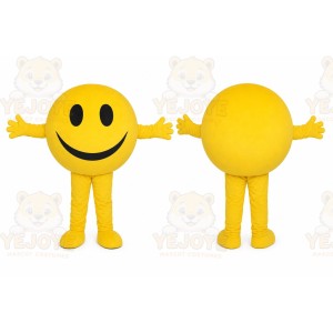 Yellow Smiley Mascot Costume with Custom Logo