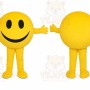 Yellow Smiley Mascot Costume with Custom Logo