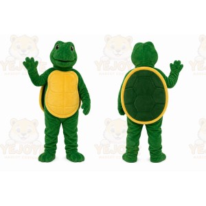 Green Turtle Mascot Costume with Custom Logo
