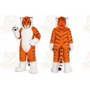 Orange Tiger Mascot Costume with Custom Logo