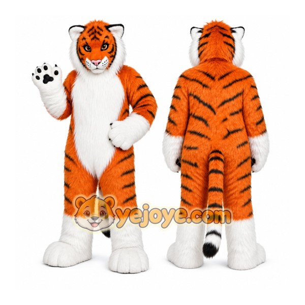 Orange Tiger Mascot Costume with Custom Logo
