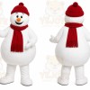 White Snowman Mascot Costume with Custom Logo