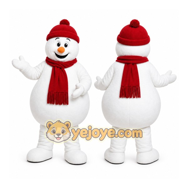 White Snowman Mascot Costume with Custom Logo