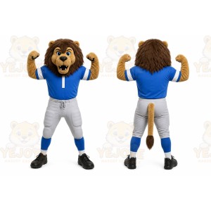 Blue Lion Mascot Costume with Custom Logo