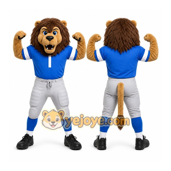 Blue Lion Mascot Costume with Custom Logo