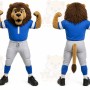 Blue Lion Mascot Costume with Custom Logo