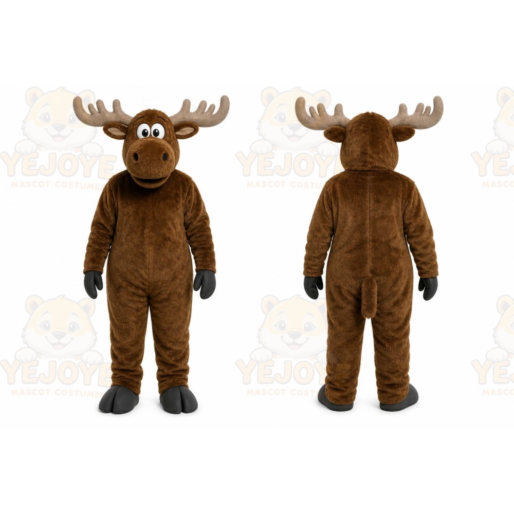 Brown Moose Mascot Costume with Custom Logo