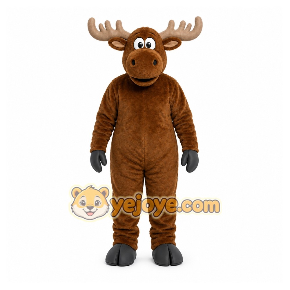 Brown Moose Mascot Costume with Custom Logo
