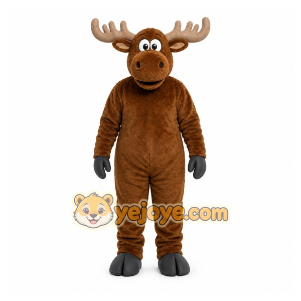 Brown Moose Mascot Costume with Custom Logo