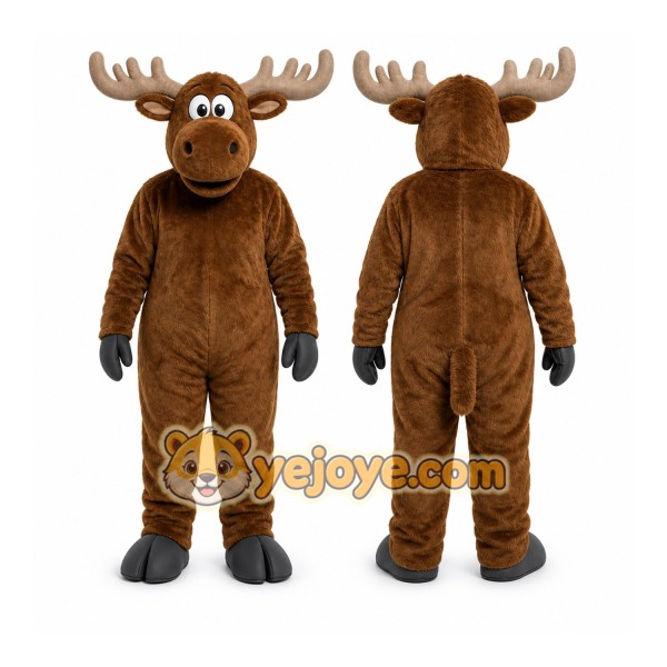 Brown Moose Mascot Costume with Custom Logo