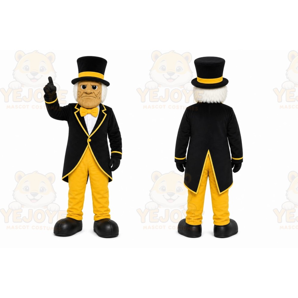 Black Gentleman Mascot Costume with Custom Logo