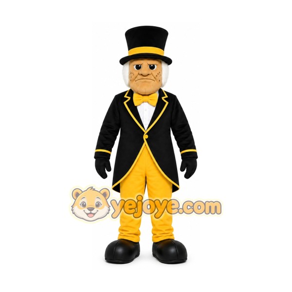 Black Gentleman Mascot Costume with Custom Logo