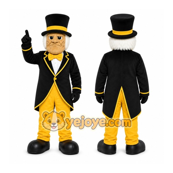 Black Gentleman Mascot Costume with Custom Logo