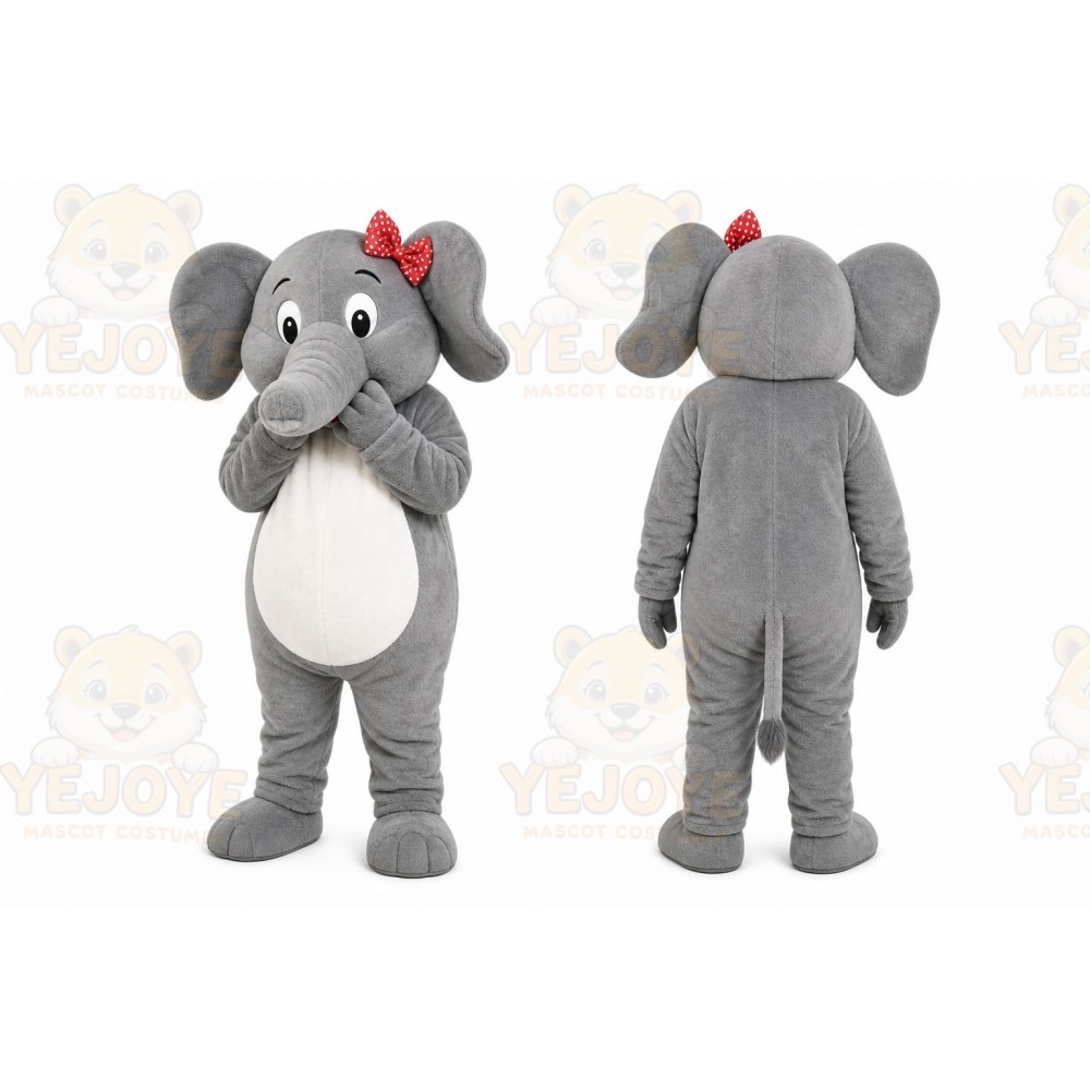Gray Elephant Mascot Costume with Custom Logo