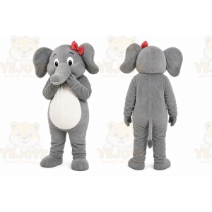 Gray Elephant Mascot Costume with Custom Logo