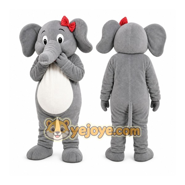 Gray Elephant Mascot Costume with Custom Logo