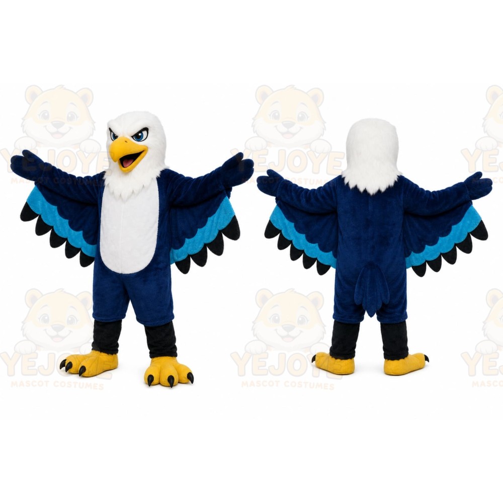 Blue Eagle Mascot Costume with Custom Logo