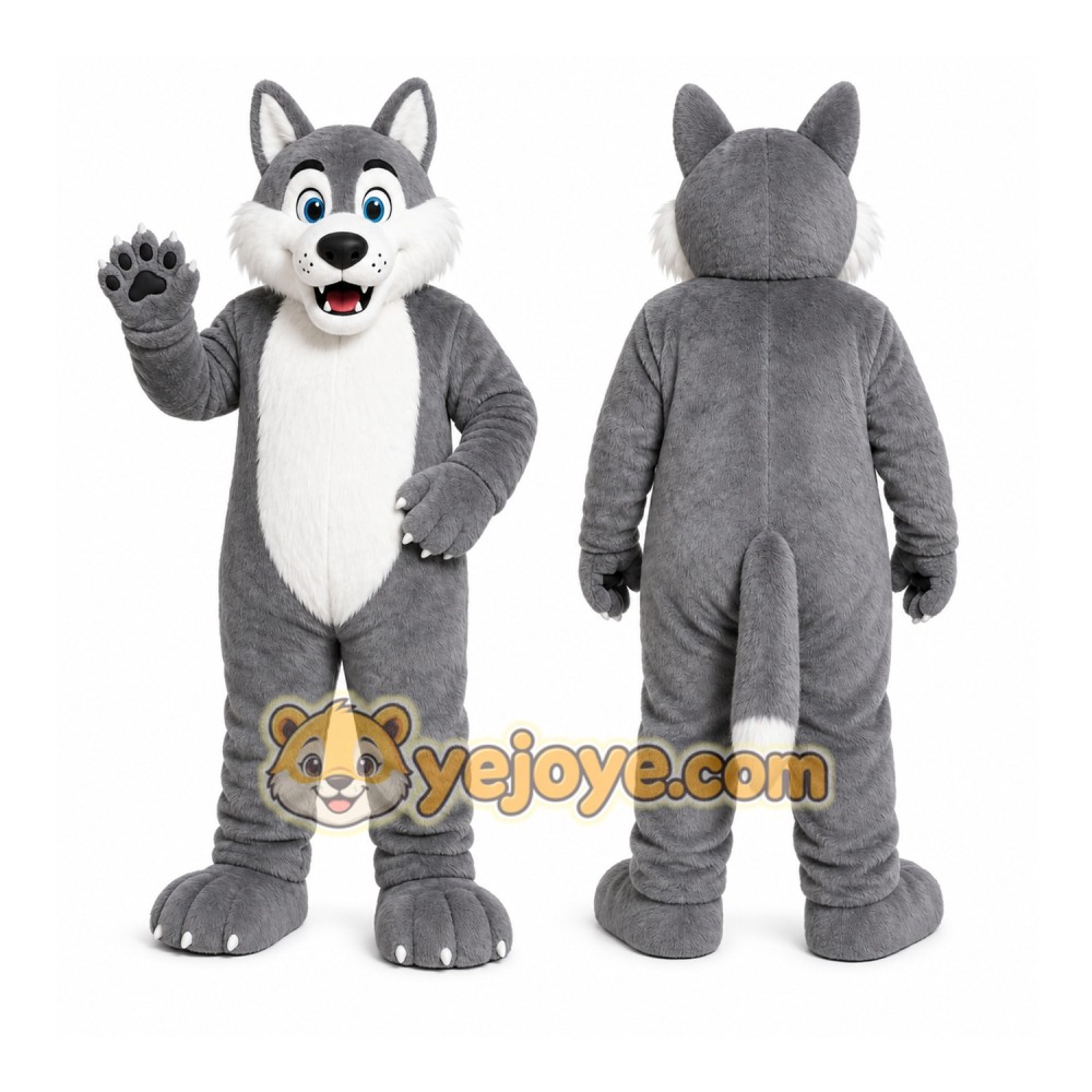 Gray Wolf Mascot Costume with Custom Logo Gray Wolf Mascot Costume with Custom Logo