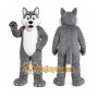 Gray Wolf Mascot Costume with Custom Logo