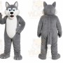 Gray Wolf Mascot Costume with Custom Logo