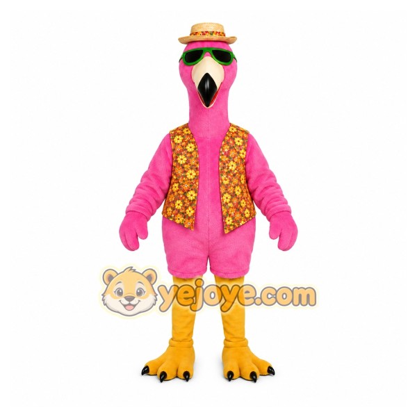 Pink Flamingo Mascot Costume with Custom Logo