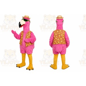 Pink Flamingo Mascot Costume with Custom Logo