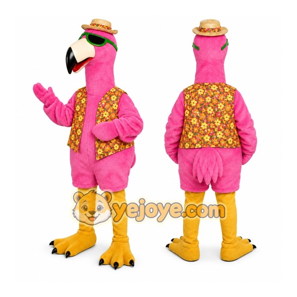 Pink Flamingo Mascot Costume with Custom Logo