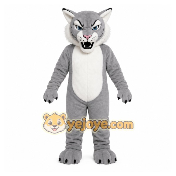 Gray Cougar Mascot Costume with Custom Logo