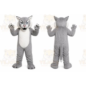 Gray Cougar Mascot Costume with Custom Logo
