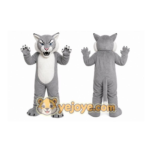 Gray Cougar Mascot Costume with Custom Logo