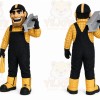 Yellow Worker Mascot Costume with Custom Logo