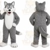 Gray Wolf Mascot Costume with Custom Logo