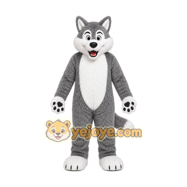 Gray Wolf Mascot Costume with Custom Logo Gray Wolf Mascot Costume with Custom Logo