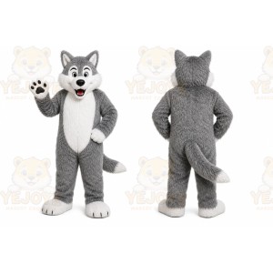 Gray Wolf Mascot Costume with Custom Logo