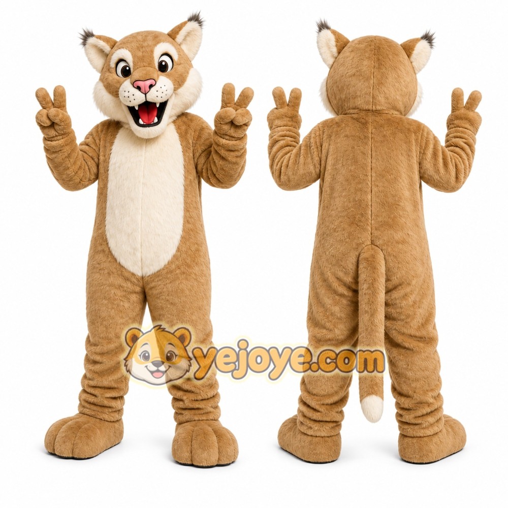 Brown Cougar Mascot Costume with Custom Logo Brown Cougar Mascot Costume with Custom Logo