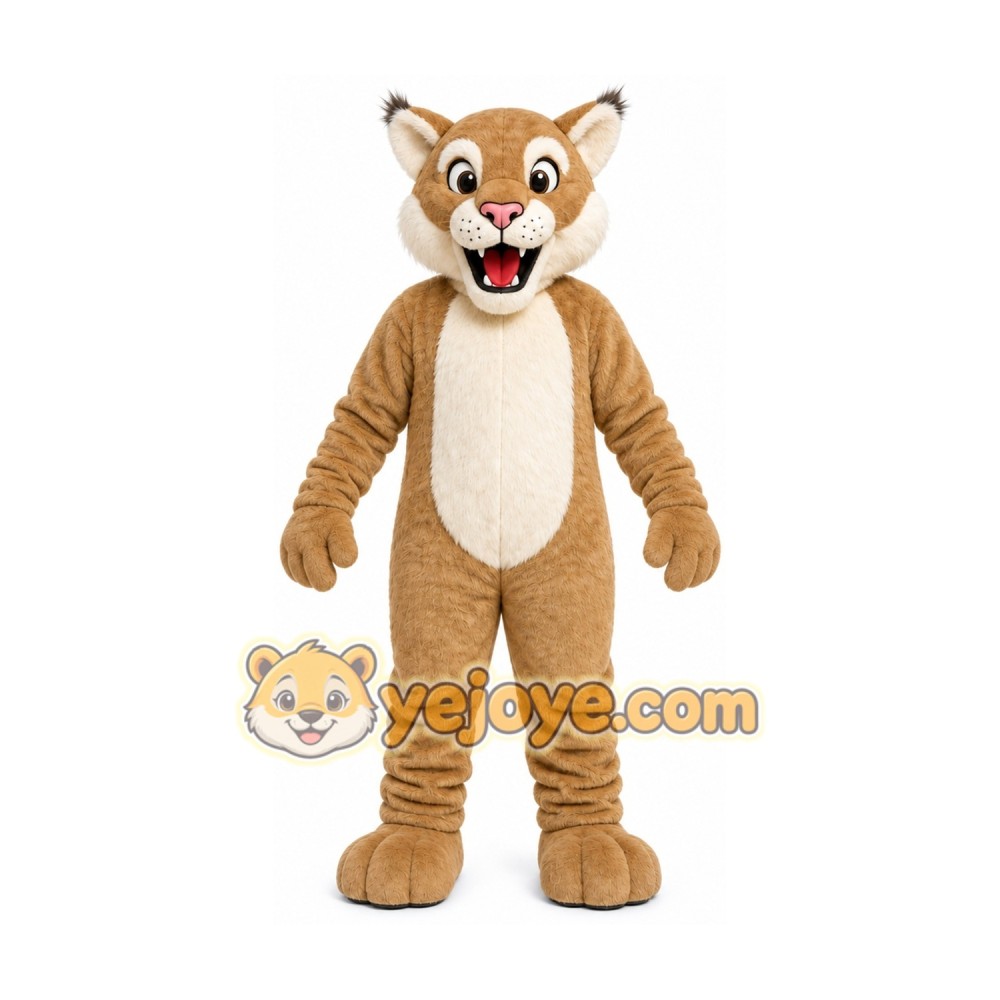 Brown Cougar Mascot Costume with Custom Logo Brown Cougar Mascot Costume with Custom Logo