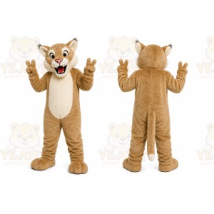 Brown Cougar Mascot Costume with Custom Logo