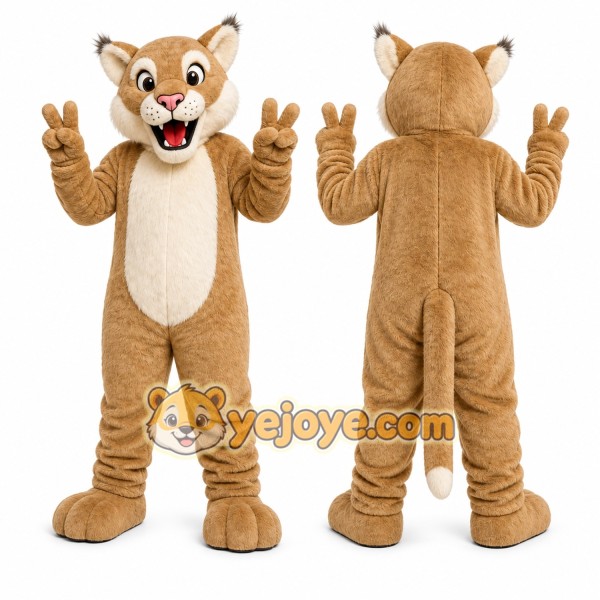 Brown Cougar Mascot Costume with Custom Logo