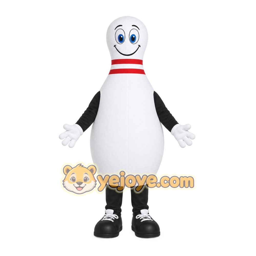 White Bowling Pin Mascot Costume with Custom Logo White Bowling Pin Mascot Costume with Custom Logo