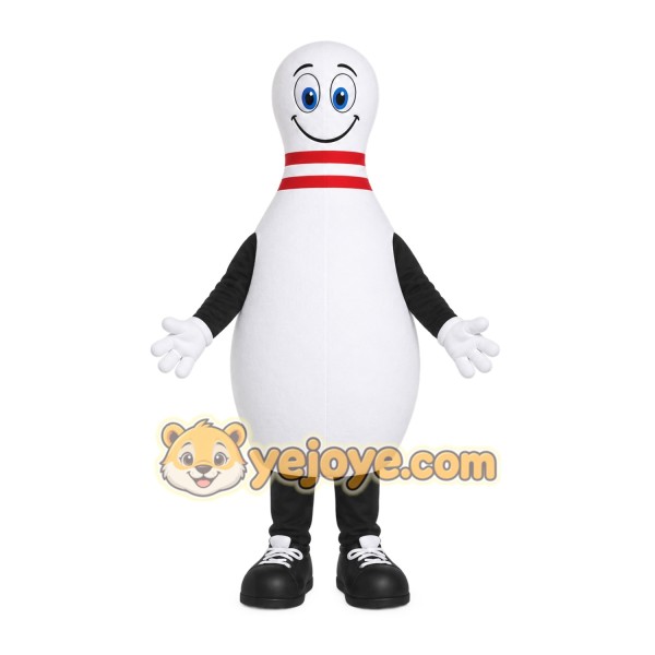 White Bowling Pin Mascot Costume with Custom Logo