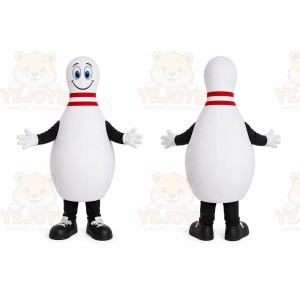 White Bowling Pin Mascot Costume with Custom Logo