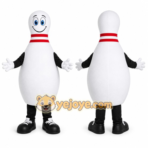 White Bowling Pin Mascot Costume with Custom Logo