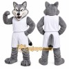 Gray Wolf Mascot Costume with Custom Logo