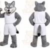 Gray Wolf Mascot Costume with Custom Logo