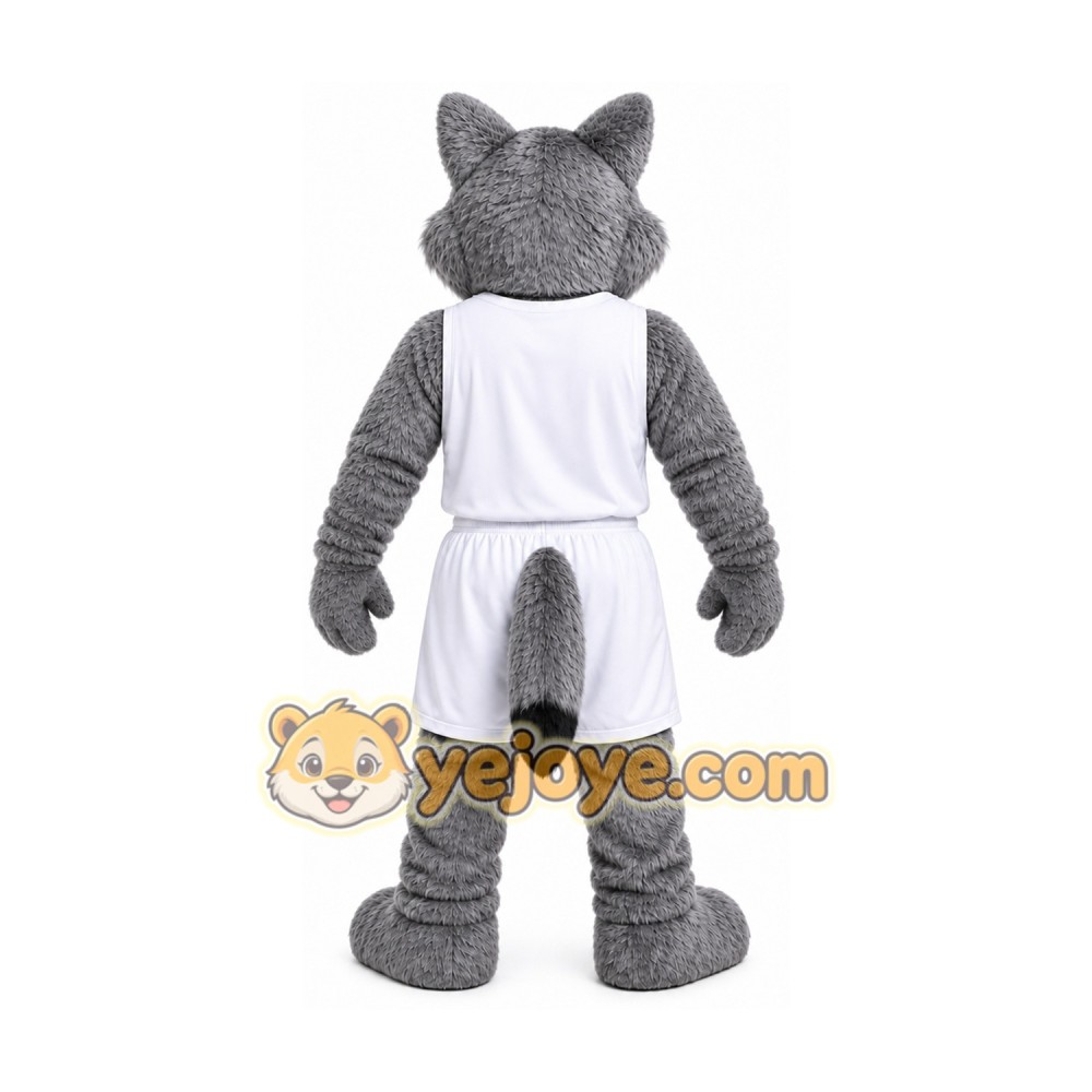 Gray Wolf Mascot Costume with Custom Logo